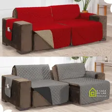 Capa Protetora Para Sofá Retrátil Reclinável Dupla Face Com Viés Matelassê E Porta Objetos Lateral