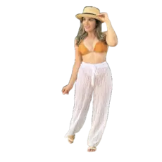 Calça Pantalona Lux em renda ou tecido, saída de praia