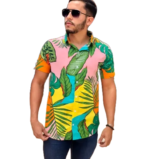 Camisa masculina estampada de viscose, Blusão moda verão, MODA SLIM