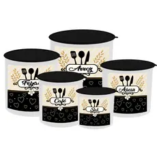 Kit 5 Peças Potes De Mantimentos 5 Unidades Decoradas