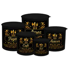 Kit Potes Para Mantimentos 5 peças Talher Dourado Decoração Cozinha Lar