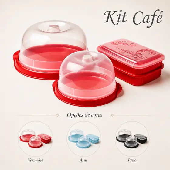 Kit Café Boleira + Queijeira + Porta Frios Potes de Mantimentos