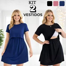 Kit 2 Vestidos Amamentação Gestante Grávida Amamentar Maternidade Viscolycra Cores Premium Pós Parto