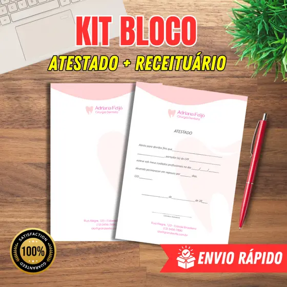 Kit Atestado e Receituário Personalizado com Logo para Clínica