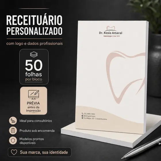 Receituário Personalizado com Logo | Blocos 50 Folhas para Consultório