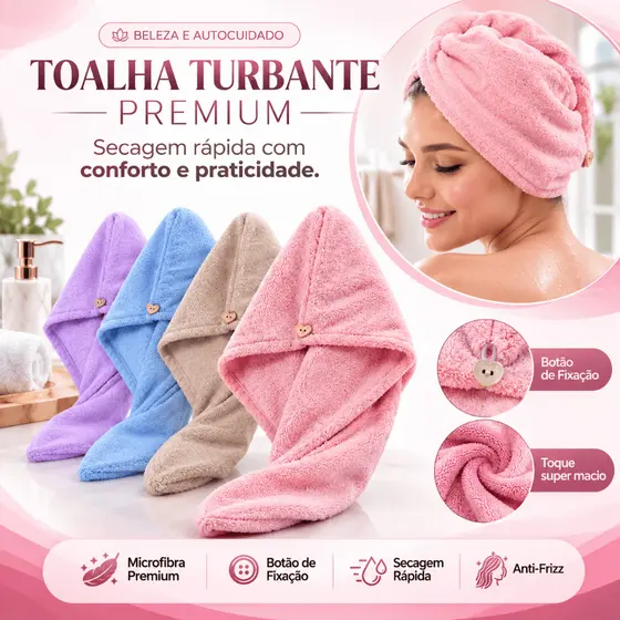Touca Toalha Mágica Grossa Microfibra Turbante De Secar Cabelo Rápido Pós Banho Colorido Lisa Super Absorvente Frizz Lis