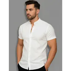 Camisa de botão Camisa Gola Padre  Camisa social  Manga Curta Camisa Masculina Slim