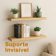 kit 2 Prateleiras Para Quarto 60x15cm Suporte Invisível Pinus Madeira Maciça