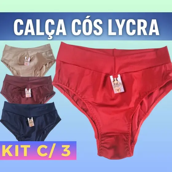 Kit 3 Calcinhas Femininas Cós Alto Lycra | Cintura Reforçada Confortável