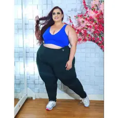 Calça Legging Preta Plus Size Cintura Alta AntiTransparência Cos alto Extra grande