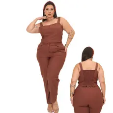 Conjunto Plus Size Cropped & Alfaiataria – Elegância Minimalista Plus Size G1 ao G3