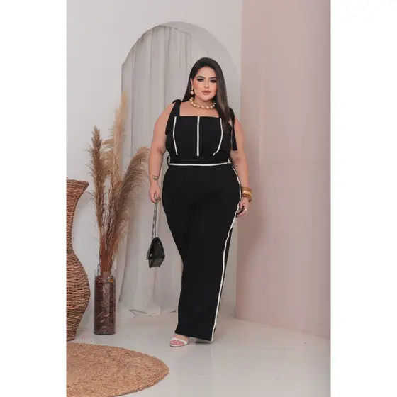 Macacao Plus Size Alça Elegante Alfaiataria Luxo Extra Grande, Tamanho especial.