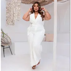 Macacão Alfaiataria Moda Plus Size Blogueira Elegante Social Tamanho especial Verão 46 48 50