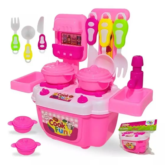 Kit Cozinha Infantil Na Maleta Com 14 Peças