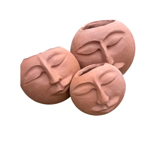 Vaso Face da Lua em Barro -Vaso Rosto - Vaso de barro