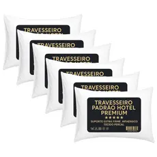 Kit 6 Travesseiro Padrão Hotel 300 Fios Antialérgico 70x50cm Premium Fibra Siliconada Descanso Luxo