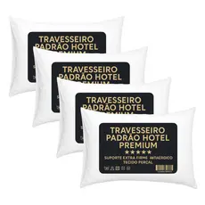 Kit 4 Travesseiro Padrão Hotel 300 Fios Antialérgico 70x50cm Premium Fibra Siliconada Descanso Luxo