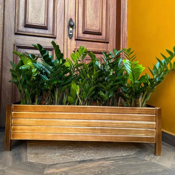 Jardineira Floreira De Madeira Ripada para Plantas 100x26cm