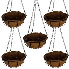 5 Vasos de Fibra de Coco 20cm Plantas Suspenso com Corrente