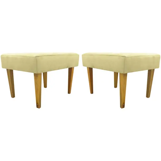 Kit 2 Puffs Banco Banqueta Retangular Para Sala Charme Suede Cores Pé Trapézio Castanho