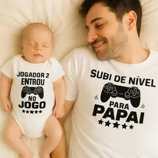 Kit Pai E Filho, Camiseta E Body Gamer - Novo Bebê Revelação