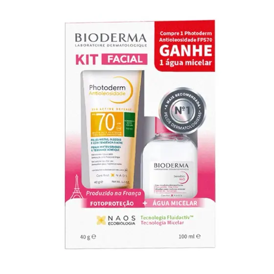Kit Bioderma Protetor Solar Fps 70 Photoderm + Água Micelar Sensibio Anti Idade, Oleosidade, Pele Seca, Mista, Oleosa