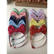 Arco Tiara de cabelo menina infantil laço em pé Jeans apliques