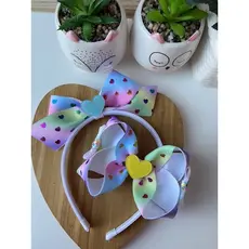 Laço infantil estampa corações / Tiara infantil estampa coração