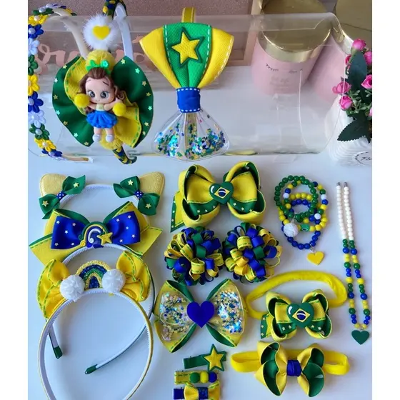 Laços infantil Brasil/ Tiara infantil Brasil /kit pulseira/ colar