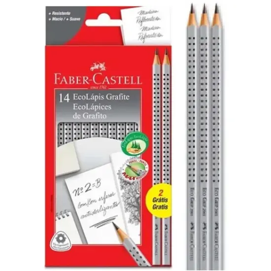 Lápis Preto Faber Castell Eco Grip 2001 2b Prata Kit C/ 14 Unid.
