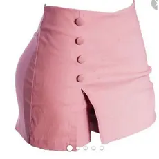 Short Saia Bengaline Cintura Alta Com Botões Lateral