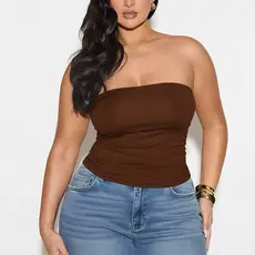 Top Tube Cropped Forrado Tomara Que Caia Básico Tecido Suplex Plus Size- Marrom varias cores até o G3