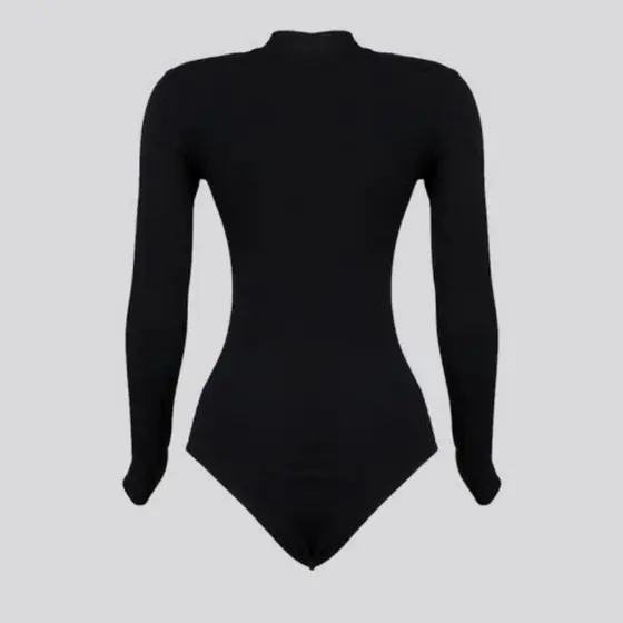 Body Feminino Básico Gola Alta Manga Longa Confortável