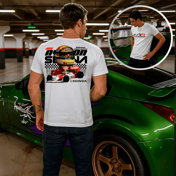 Camisa Honda Ayrton Senna Carro Camiseta Streetwear Masculina 100% Algodão Premium Carros JDM