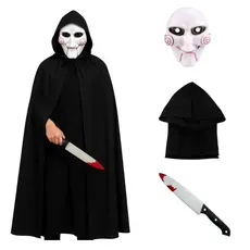Fantasia Completa Jogos Mortais Terror Halloween Máscara Saw Preto