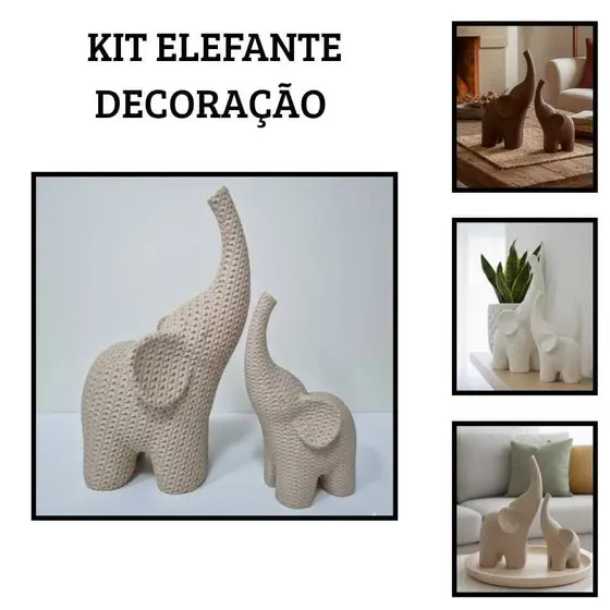 Kit 2 Elefantes Decorativos Efeito Crochê Presente Moderno Design Minimalista