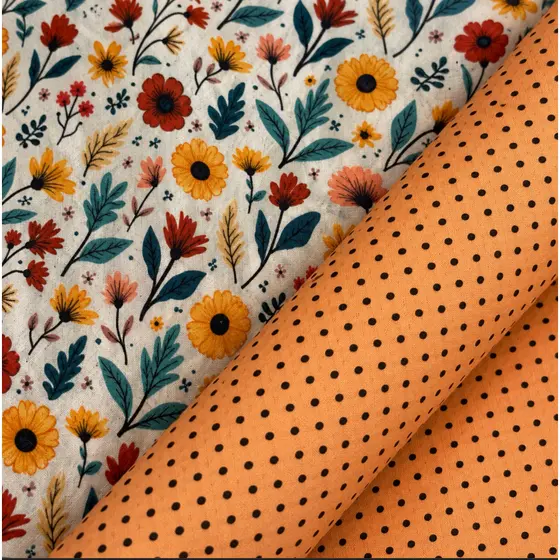 Tecido Tricoline Kit Floral Laranja compose 2 cortes meio metro de cada 50cm x 150cm