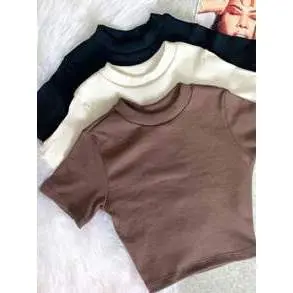 cropped em ribana camiseta gola careca feminino