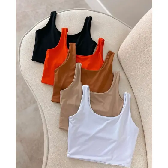 kit 2 cropped alça média em suplex forro duplo feminino moda verão sem bojo básico liso