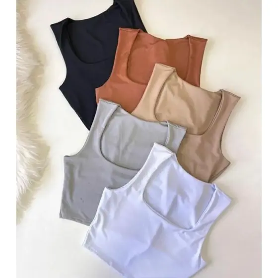 cropped decote quadrado reto liso forró duplo poliamida básico sem bojo para mulheres moda primavera verão minimalista