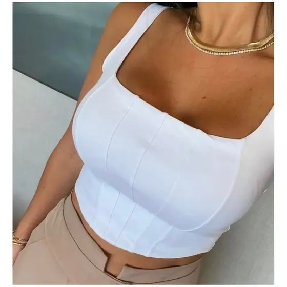 cropped corselet alça grossa comprido com bojo forro duplo feminino moda primavera verão blusa curta