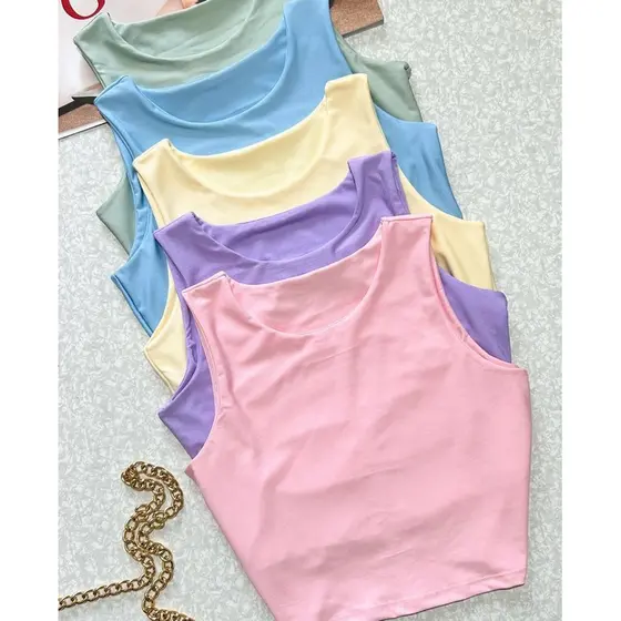 kit 3 cropped regata liso forro duplo suplex de poliamida feminino blogueira