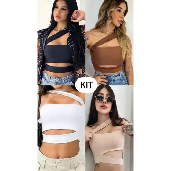 kit 3 peças cropped feminino Maria suplex de poliamida