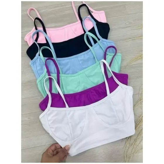 kit 3 cropped top meia taça blogueira poliamida sem bojo moda verão alça fina