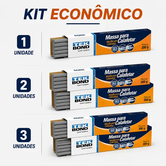 KIT MASSA CALAFETAR CINZA 350G TEKBOND 1 / 2 / 3 UN