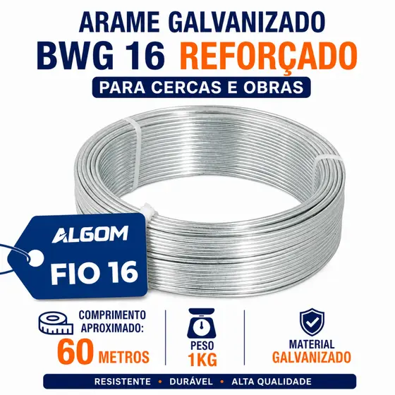 Arame Galvanizado 1kg BWG 16 Reforçado Para Cercas e Obras
