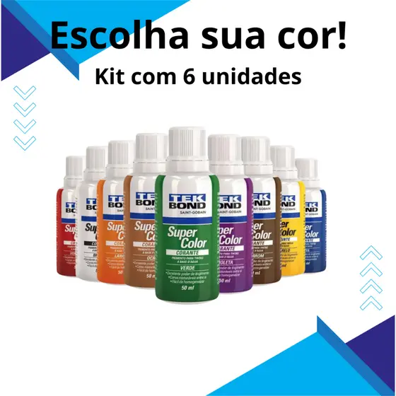 Kit Corante Líquido Pigmento Xadrez Tekbond Cores Variadas 50ml