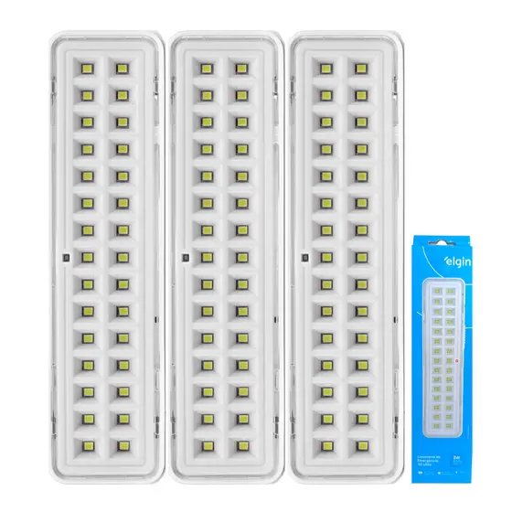 Kit 3 Luminária Lâmpada de Emergência Elgin 30 Led 2w 6500k