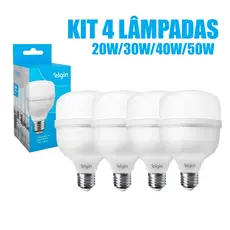 Kit 4 Lâmpadas Led Elgin Bulbo Alta Potência 20w 30w 40w 50w Bivolt 110/220V 6500k Luz Branco Frio