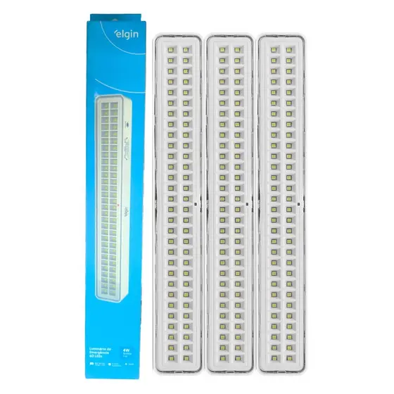 Lâmpada Luminária de Emergência Elgin 60 Leds 4w Recarregável Bivolt 6500k 1 a 3 Unidades Monte o seu Kit
